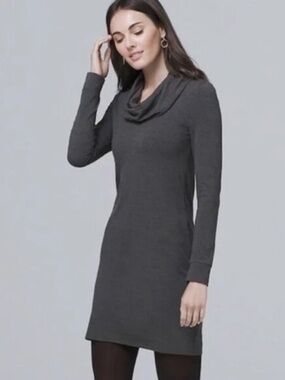 White House Black Market Gray Cowl Neck Shift Dress Knit Size XXS